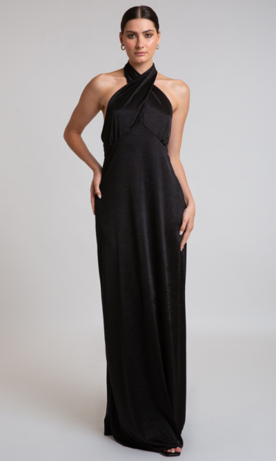 Μαύρο μάξι φόρεμα με ανοιχτή πλάτη
