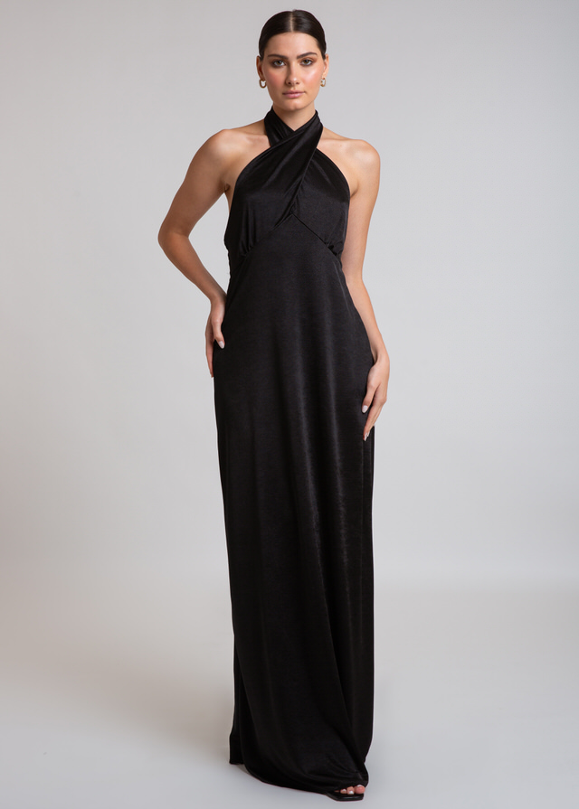 Μαύρο μάξι φόρεμα με ανοιχτή πλάτη